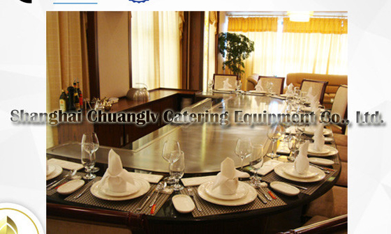 Arch Shape สแตนเลสเชิงพาณิชย์ 12 ที่นั่ง Teppanyaki Grill Table เครื่องทำความร้อนแม่เหล็กไฟฟ้า